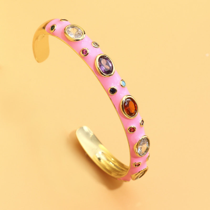 Jewelry Exotic Multicolor Heavy Copper Inlaid Zircon Opening Bracelet - Dazpy