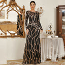 Vestido largo de manga larga con lentejuelas y cuello redondo