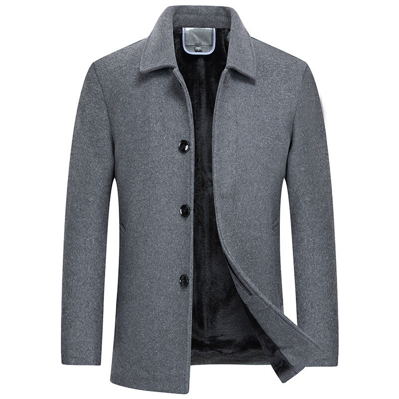 Men's Woolen Overcoat With Fleece And Thick Lapels