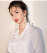 Exaggerated White Tassel Earrings Female Long - Dazpy