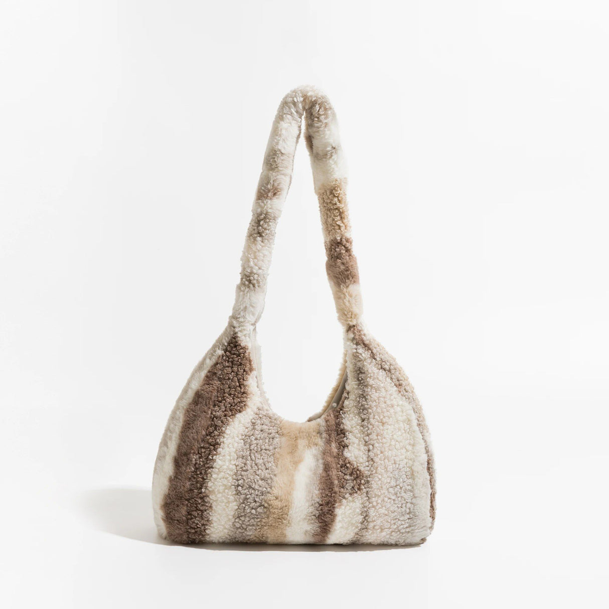 Trendy Striped Faux Fur Underarm Hobo Bag