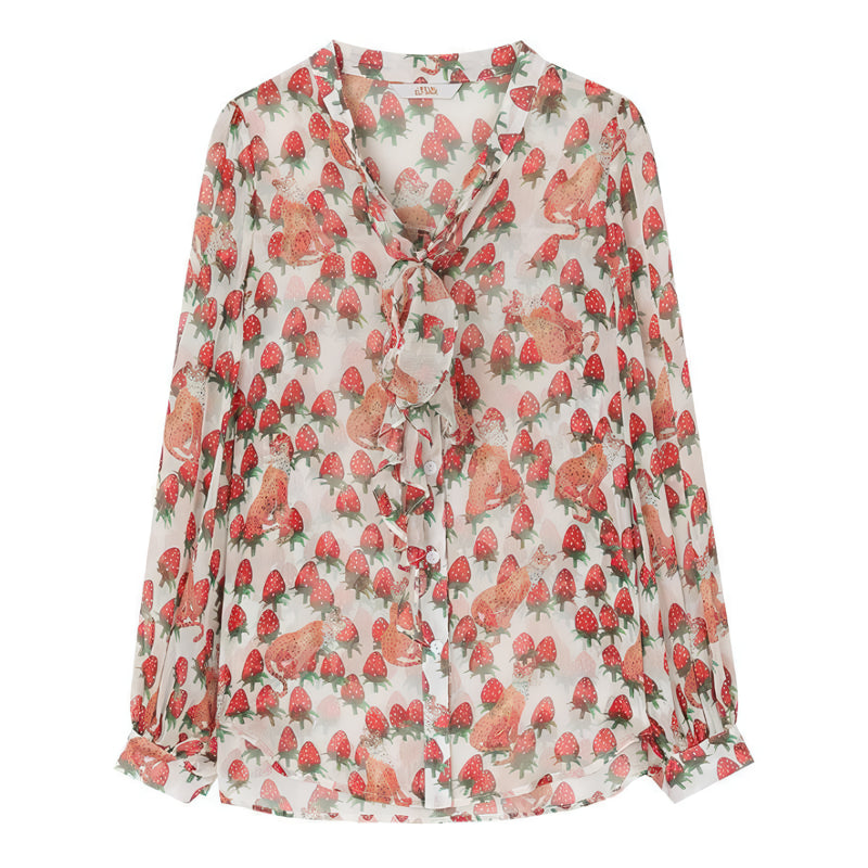 Blusa de gasa floral colorida con mangas farol