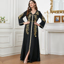 Floral Embroidered Long-Sleeve Polyester Dress