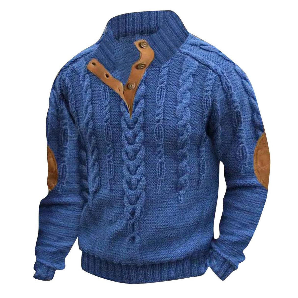 Men's Casual Stand Collar Long-sleeved 3D Printed 4-button Pullover Sweater