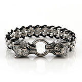 European And American Punk Stainless Steel Double Wolf Head Buckle Woven Men's Bracelet - Dazpy