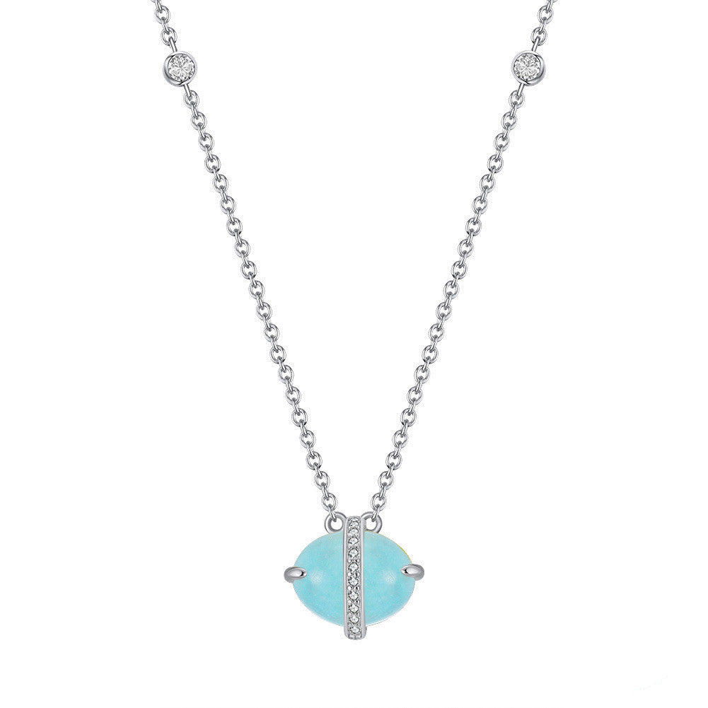 Fashion S925 Sterling Silver Necklace Aquamarine - Dazpy