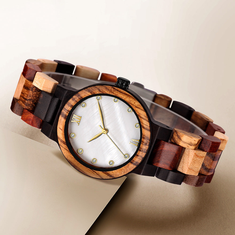 Simple Pearl Shell Color Wood Ladies Watch - Dazpy