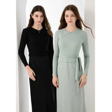 High Stretch Ribbing Wrap Top & Matte Satin Maxi Dress Set