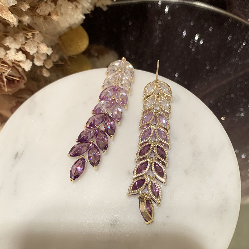 Long Transparent Purple Gradient Ear Earrings - Dazpy