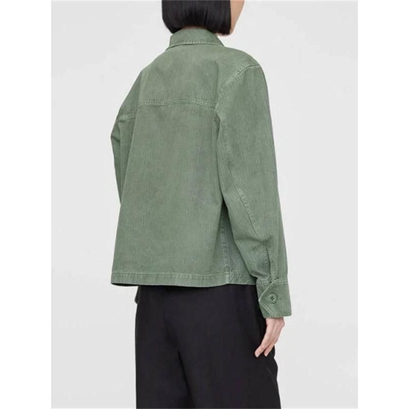 Chaqueta elegante retro verde de otoño para mujer