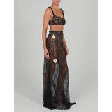 Elegant Lace Two-Piece Skirt Set - Sheath Crop Top with Maxi Skirt for Parties and Beach