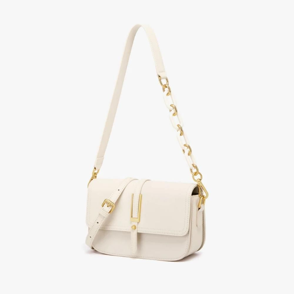 Elegante bolso bandolera y bandolera de piel blanca para mujer