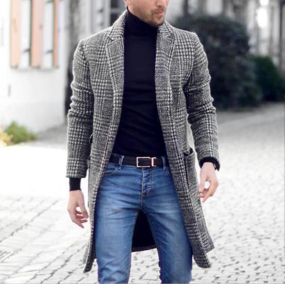 Retro Simple Mid-length Plaid Coat