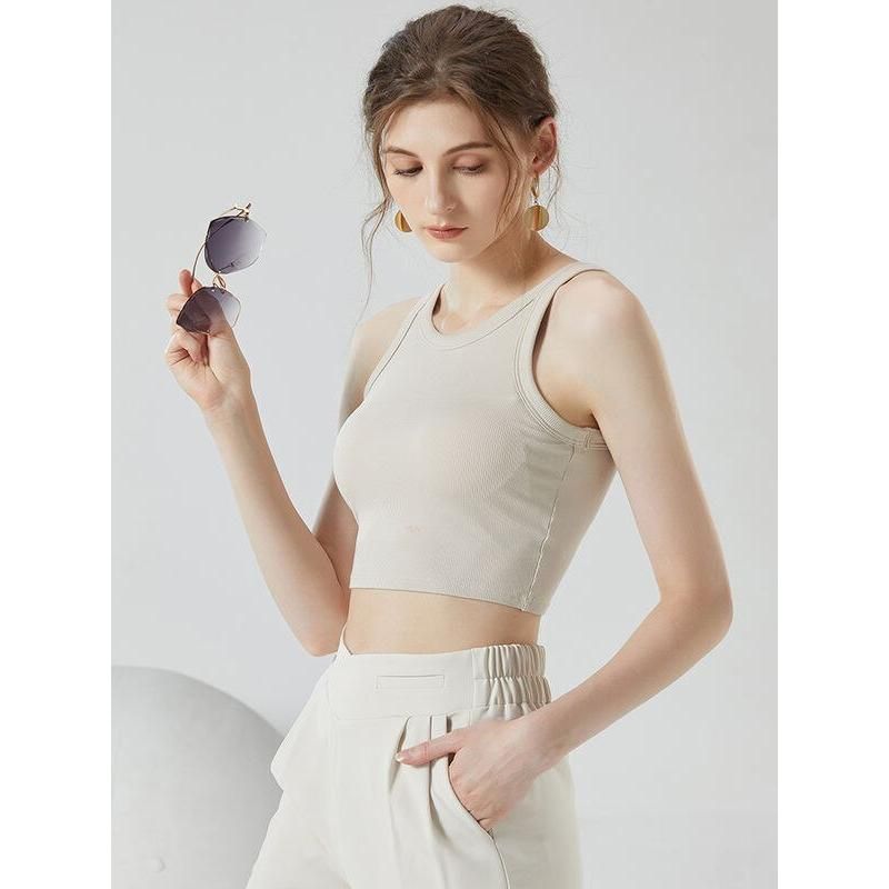 Elegantes geripptes Camisole-Crop-Top mit integrierter Polsterung