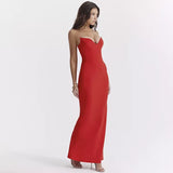 Elegant Off-Shoulder Fishbone Bodycon Maxi Dress