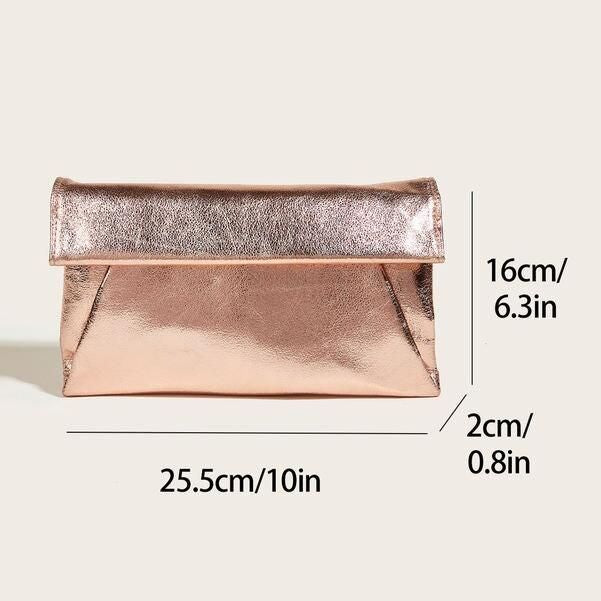 Luxuriöse Metallic-Clutch, Umhängetasche und Schultertasche mit Kette