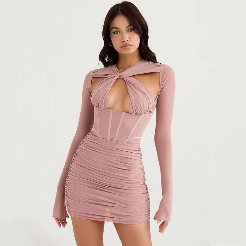 Mini vestido ajustado sexy ahuecado para mujer