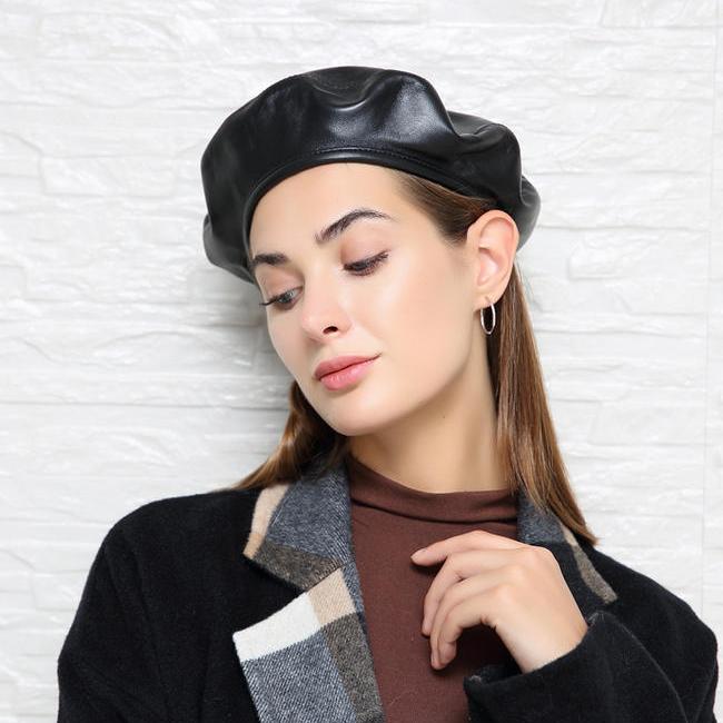 Genuine Leather Retro Beret Cap for Women