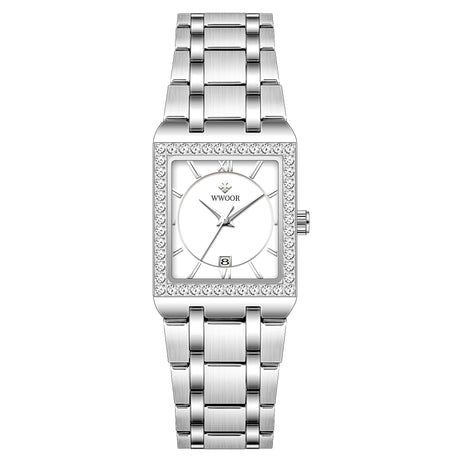 Grip Love Belt Diamond Waterproof Square Steel Band Quartz Women's Watch - Dazpy