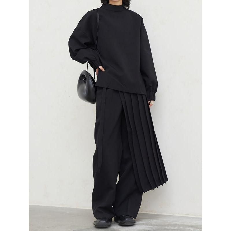 Pleated Sweatshirt Wide Leg Pants