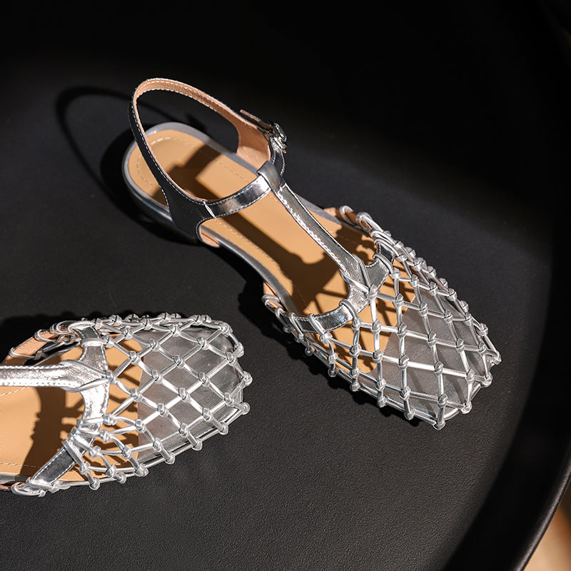 Sandalias Gladiadoras de Piel de Verano con Tacón Bajo