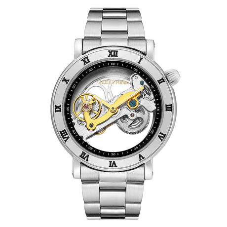 Automatic Mechanical Watch Stainless Steel Band Skeleton 3D Mens - Dazpy