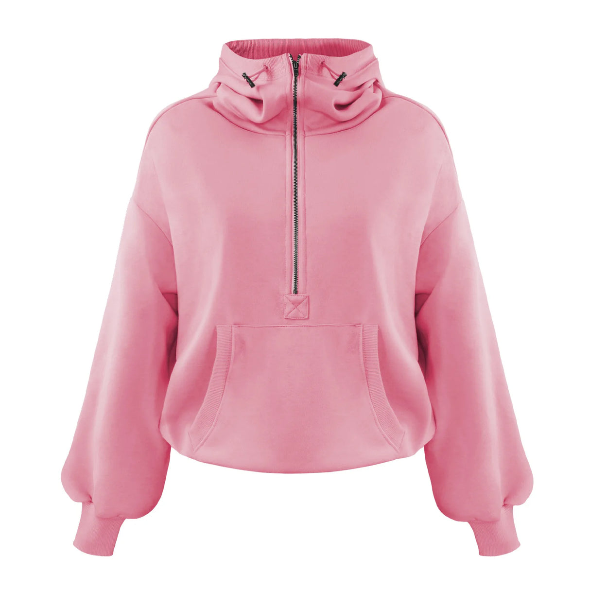 Sudadera con capucha elegante de estilo urbano para mujer, con media cremallera y bolsillos