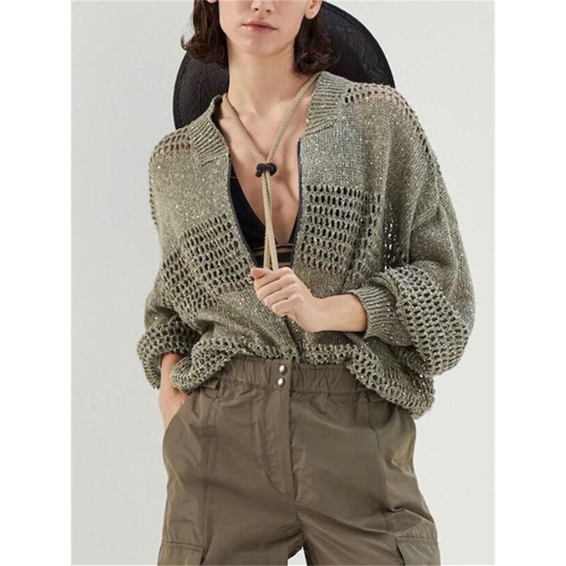 Stylish Sequin-Embellished Linen Cardigan