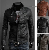 Fashionable Men's Stand Collar Motorcycle Leather Jacket