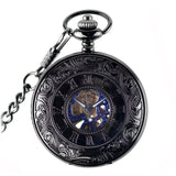 Retro Flip New Roman Blue Surface Mechanical Pocket Watch - Dazpy