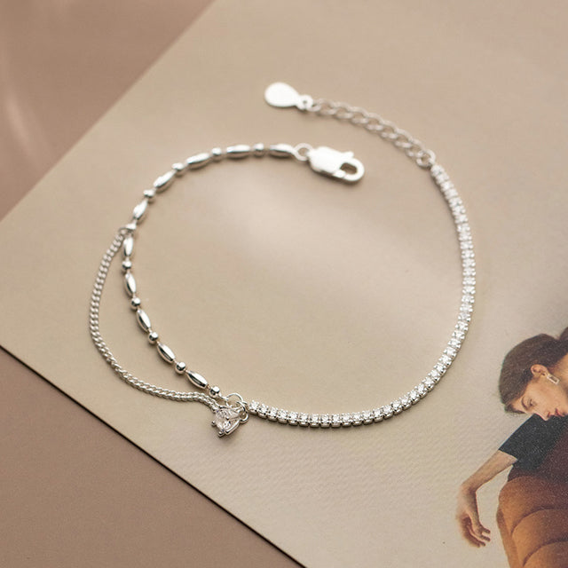 Silver Bracelet Femininity Simple Row Diamond Asymmetry - Dazpy