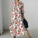 Printed Button-Detail Long-Sleeve Dress
