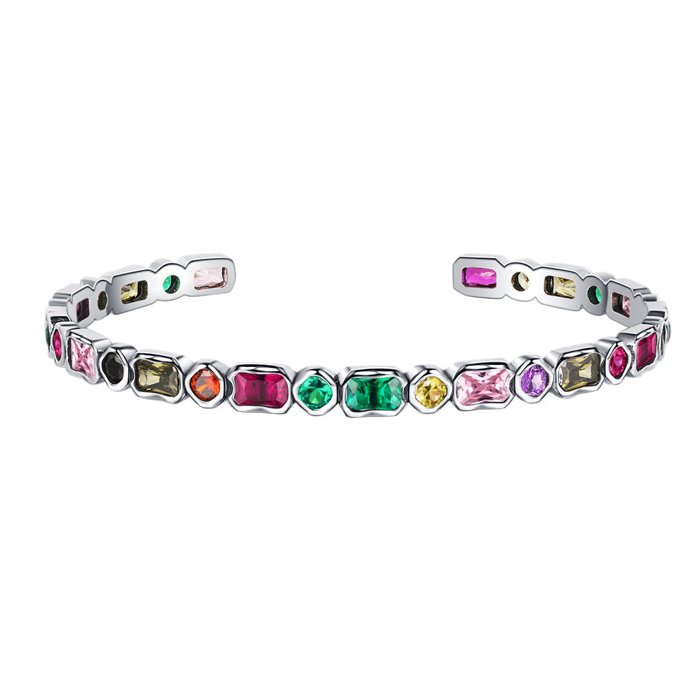 Vintage Geometric Diamond Rainbow Zircon Silver Bracelet Girl - Dazpy