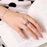 S925 Silver Simple Fashion Epoxy Burnt Blue Women's Opening Ethnic Ring - Dazpy