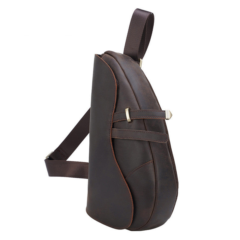 Retro Men's Chest Bag, Saddle Bag, Leather Shoulder Bag, Outdoor Sports Diagonal Bag - Dazpy