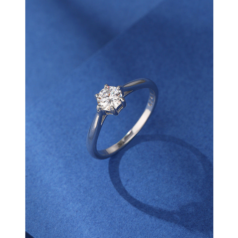 Moissanite Sterling Silver 50-minute Six-claw Ring - Dazpy