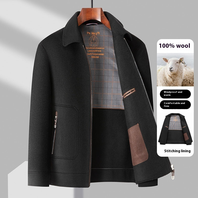 Casual Detachable White Duck Down Liner Lapel Pure Wool Jacket