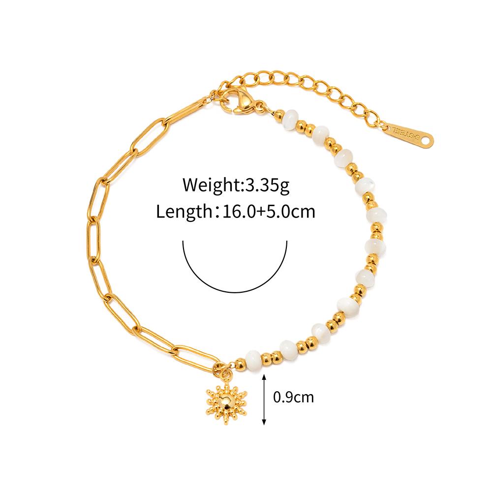 Chic Stainless Steel Sun Pendant Beaded Bracelet for Women