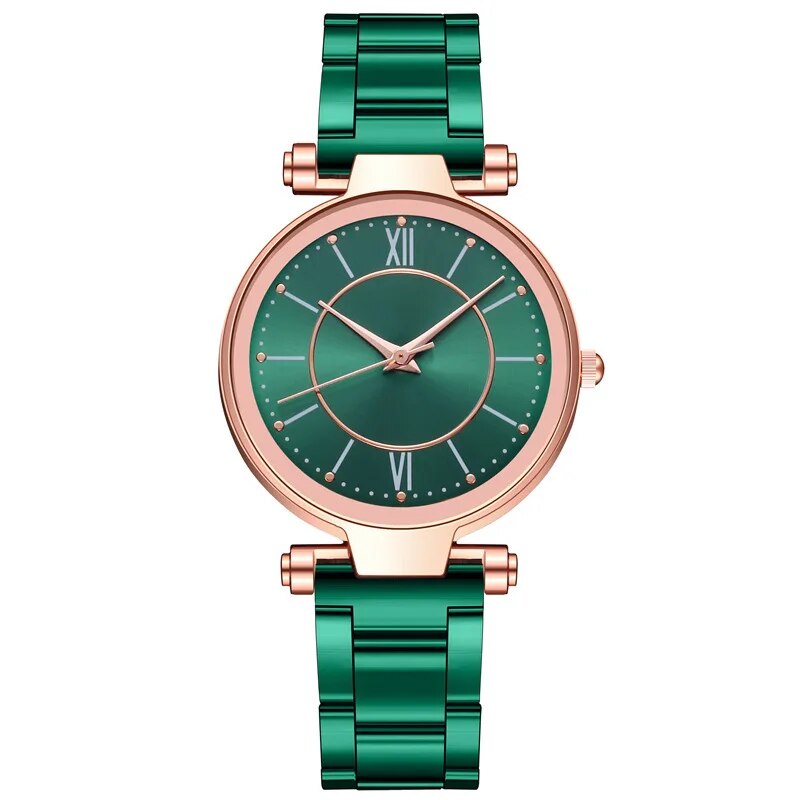 Exquisito reloj de cuarzo para mujer en acero inoxidable y oro rosa