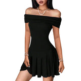 Pure Desire Style Off-Shoulder Kleid Off-Neck High Waist Rock Fashion Kleid