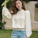 Spring Hollow Embroidered Mesh Blouse