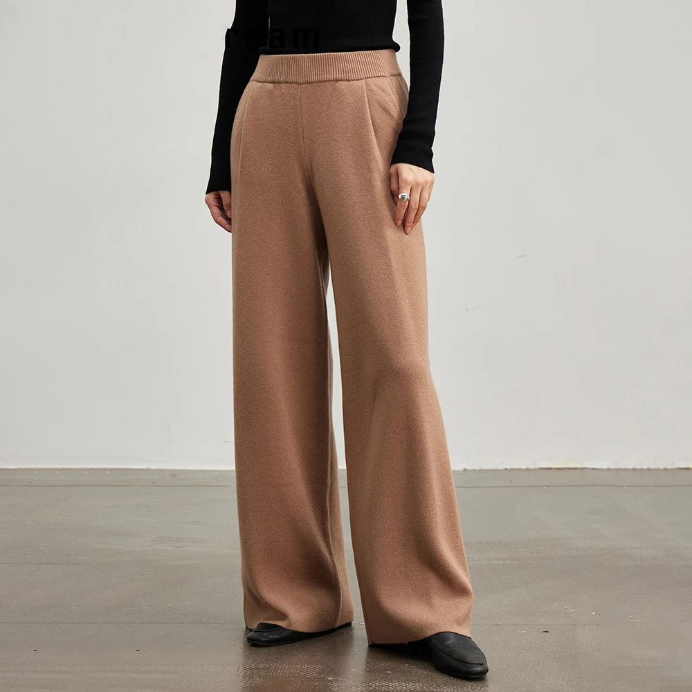 Pantalones anchos de invierno en mezcla de lana para mujer