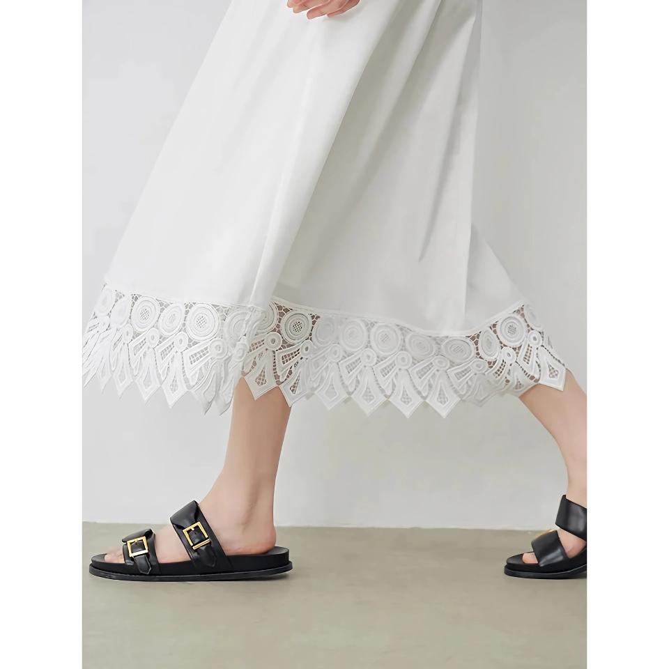 Elegant Lace Spliced Mid-Calf A-Line Skirt for Women