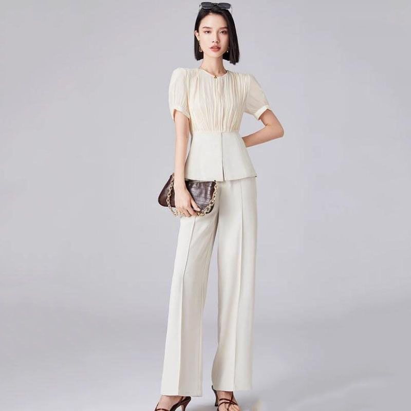 Elegant Long Sleeve Top & Wide Leg Pants Set