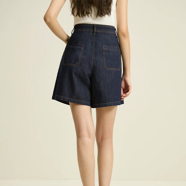 Dark Denim Blue High Waist Loose Shorts