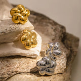 Aretes con forma de flor de acero inoxidable chapado en oro de 18 quilates