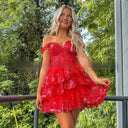 Vestido corto de encaje bordado sin mangas para ocasión especial