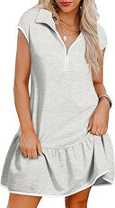 Women's Polo-Collar Zip-Waist Cotton Dress