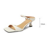 Square Toe Leather Mule Sandals with Elegant Buckle