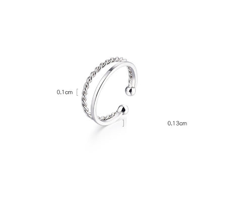 S925 Sterling Silver Double Layer Fried Dough Twists Ring Female - Dazpy